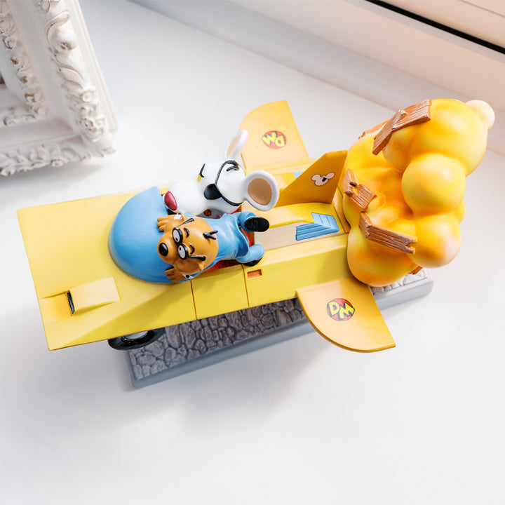 Danger Mouse Mark III and Penfold statue, side view showing wing detail, DM badge and exhaust cloud